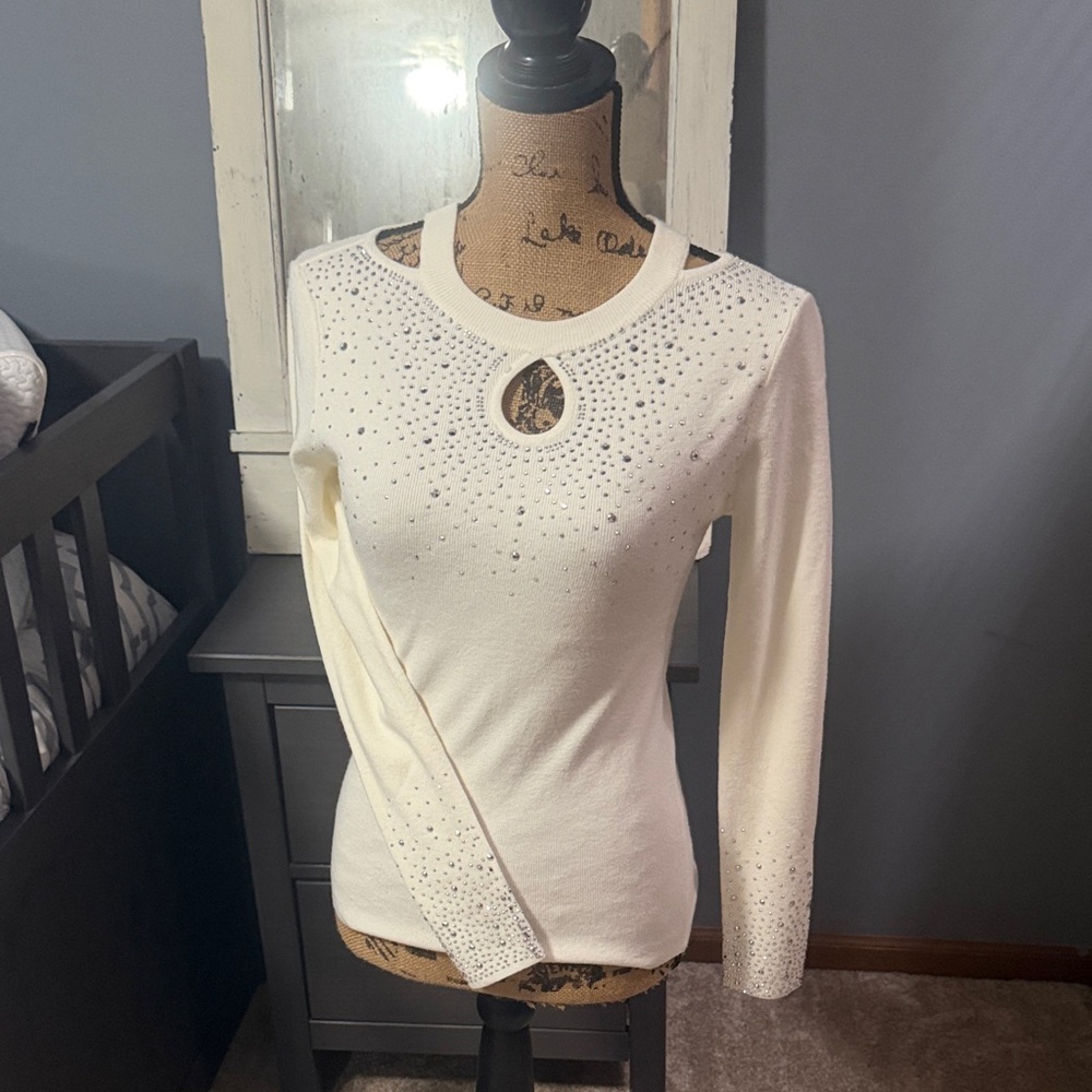 Olivers Cream Long Sleeve Top with Keyhole and Embellishments